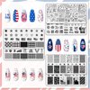 Whaline 6 Sheets Patriotic Nail Stamping Plates Kit Happy 4th of July American Flag Stars Gnome Image Stamp Templates 4th of July Nail Art Plates for Independence Day DIY Print Manicure Salon Design