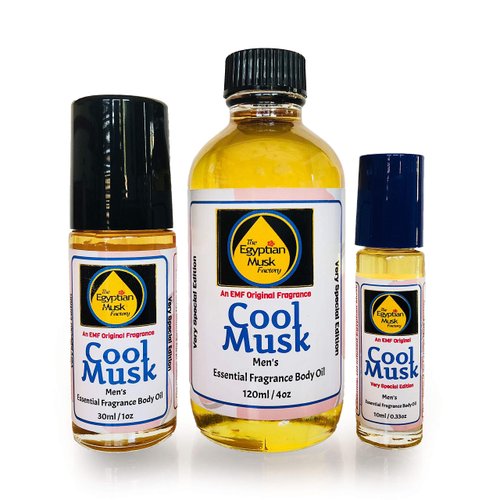 WagsMarket The Egyptian Musk Factory Cool Musk Perfume Oil for Men, Essential Oil Infused Egyptian Musk Oil, Choose from 0.33oz Roll On to 4oz Glass Bottle (0.5oz Glass Bottle (1oz Roll On)