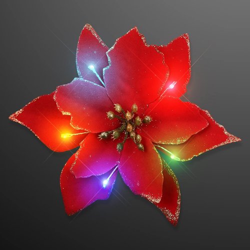 FlashingBlinkyLights Sparkling Poinsettia Flower LED Hair Clip