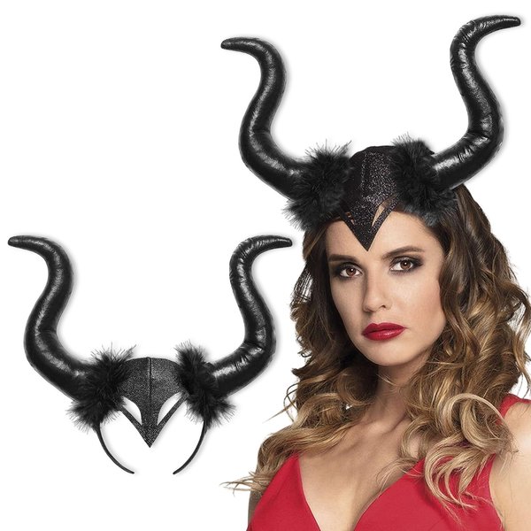 RUSTAMM Devil Horns Headband Black Gothic Halloween Party Dress Up for Women Girls Adult Hair Accessories Headwear