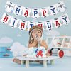 Fighter Pilot Happy Birthday Banner, Red and Blue Fighter Jet/Airplane/Aircraft/Air Force Bunting Garland, Aviator Aviation Themed Birthday Party Decoration Supplies