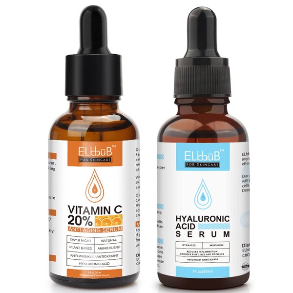 Anti Aging Vitamin C Serum Hyaluronic Acid Serum Set - with Hyaluronic Acid, Skin Care Set Boost Skin Collagen,Hydrate & Plump Skin, Anti Aging & Wrinkle Facial Serum