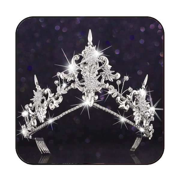 Yean Silver Queen Crown Rhinestone Tiara Crystal Headpiece Hair Accessories for Women
