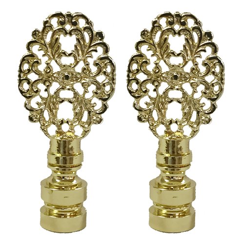 Royal Designs Oval Filigree 2.25" Lamp Finial for Lamp Shade, Polished Brass - Set of 2