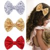 3PCS Sequins Bow Hair Clips for Toddler Girls 4 inch Valentine's Day Glitter Cheer Bow Barrettes Gold Red Silver Hair Pins Hair Accessories for Women Girls Claw Clips for Valentine's Party Decorations