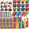 Cholemy 168 Pcs Monster Truck Party Favors Truck Party Supplies Monster Truck Stationery Set Notebook Sticker Stamper Eraser Ruler Pencil Bag for Truck Baby Shower Birthday Party Gift Classroom Prize