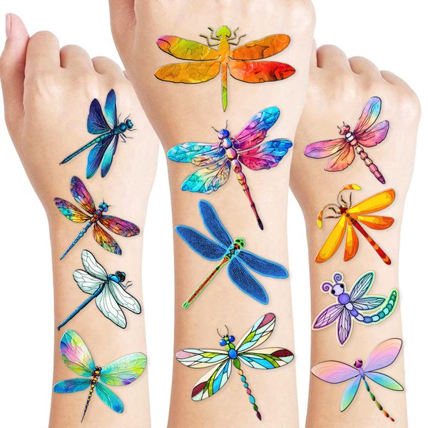 Cute Dragonfly Temporary Tattoos Dragonfly Birthday Party Decorations Favors Supplies Themed Stickers 10 Sheets 100 PCS Gifts for Baby Kids Girls Boys Decor Class School Carnival Christmas