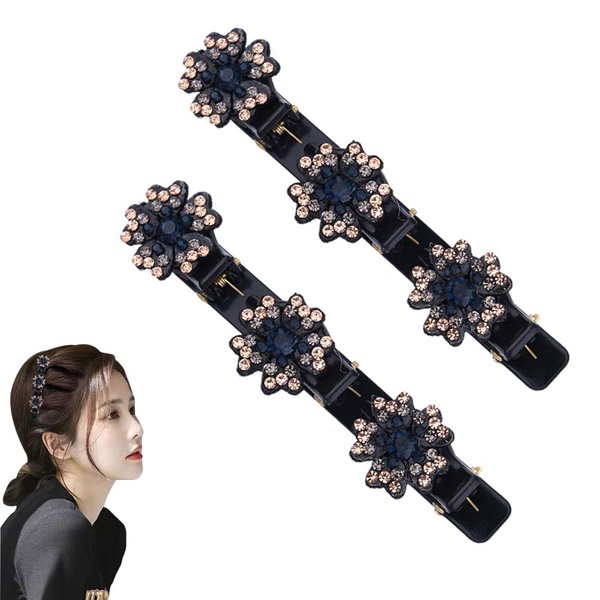 Rhinestone Braided Hair Clips for Styling Hair Accessories for Women Girls Elegant Braiding Hair Clips Barrette Shiny Duck Billed Hair Clips for Women Crystal Stone Braided Hair Clip Barrettes