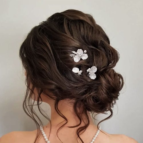 Casdre Pearl Bride Wedding Hair Pins Silver Crystal Bridal Hair Accessories Leaf Hair Pieces for Women and Girls(Pack of 3)