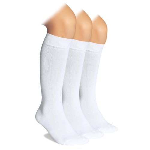 Hugh Ugoli Knee High Socks for Kids Girls Boys & Toddlers, Solid Color Long School Uniform Socks, Comfortable Bamboo Socks 3-14 Years Old | 3 Pairs | White | 5-6 Years