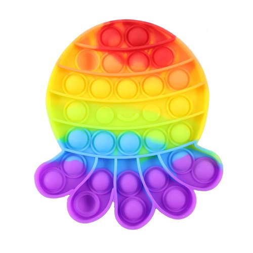 Rainbow Octopus Bubble Pop Fidget Toy - Ocean Sea Animal Silicone Push Poke Bubble Wrap Fidget Toy - Pop the Bubbles Down Then Flip it over and Do it Again - Sensory Stress Toy OT