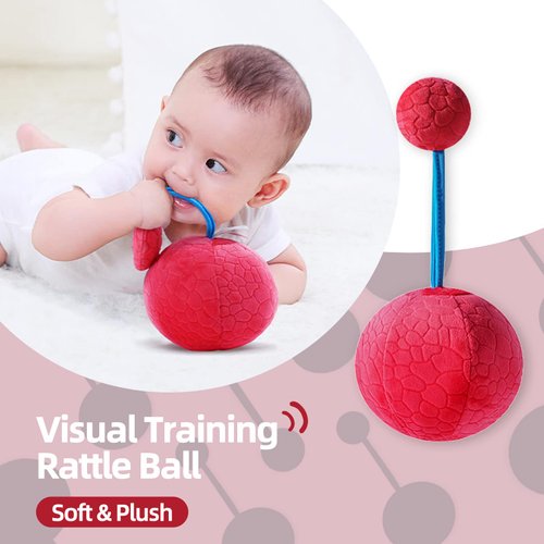 Jollybaby Soft Plush Stuffed Red Oball with Rattle Toys for Infant Baby 0-3-6 Months, High Contrast Sensory Rattles Teething Ball Toys for Baby, Newborn Boy Girls Shower Gifts