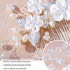 Foyte Crystal Wedding Hair Comb White Flower Headpiece Rhinestone Hair Piece Bride Pearl Hair Accessories for Women and Bride (silver)
