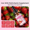 Liquid Iron Supplement for Women Men & Kids Multivitamin Iron Drops with Folate, Vitamin C, B6, B12, Zinc for Anemia, Iron Deficiency, Blood Builder, Energy - Natural Strawberry Flavor, Vegan 4 Fl Oz