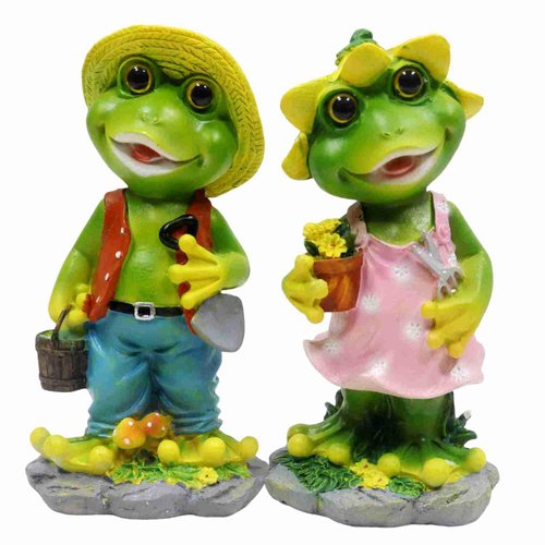 WTREEW 2 Pcs Frog Garden Statue - Happy Frog Couple Statue for Home Garden Patio Frog Decoration, Frog Gift for Frog Lover(Pack of 2)