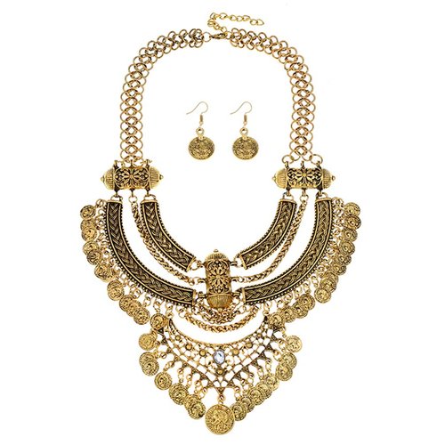 Lyhcside Fashion Bib Bohemian Coin Statement Necklace Punk Ethnic Jewelry for Women (Gold)