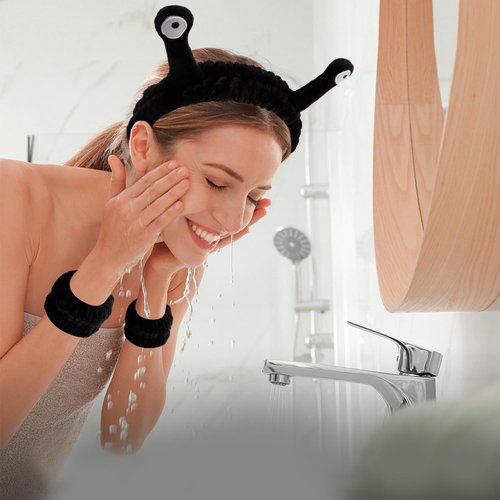 Chanaco Headband, Spa Headband, Wrist Bands for Washing Face, Makeup Headband, Face Wash Headband, Hair Accessories for Women Girls Gifts, Black Color