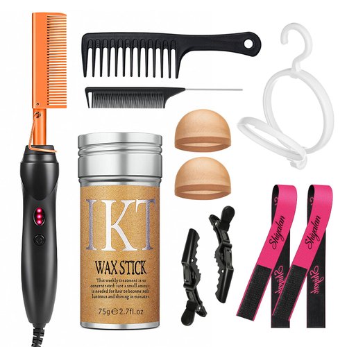 SUOFEIYA Electric Hair Straightener Set - 11Pcs Styling Tools for Natural Hair Wigs, Pressing Combs With Hair Wax Stick
