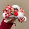 Christmas Claw Clips Christmas Hair Accessories 1 Pcs Plush Hair Claw Clips with Tassel Xmas Plaid Bows Hairpins Nonslip Claw Clip with Bells Cute Rhinestone Red Hair Claws for Women Girls