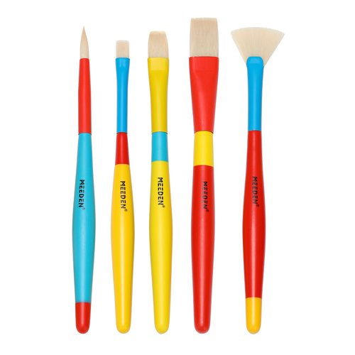 MEEDEN Paint Brushes for Kids: 5 Pcs Round Flat & Fan Kids Paintbrush Set for All Purpose - Preschool Toddler Paint Brushes for Acrylic & Washable Paint