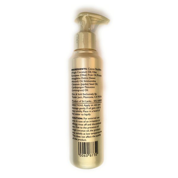 Trader Joes Lemongrass Coconut Body Oil with Almond and Jojoba Oils 4.8 FL OZ (143 ml)