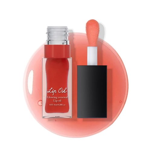 Greyghost Hydrating Lip Oil for Women, Moisturizing Plumper Lip Gloss Oil, Long Lasting Moisturizing Non-Sticky, Tinted Lip Oil for Lip Care, Transparent Plumping Balm,0.28fl.oz (Coral, average size)