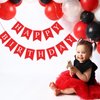 Eaezerav Red Happy Birthday Banner Bunting Banner Sign, Happy Birthday Garland Tea Party Decorations, Christmas Thanksgiving Birthday Party Supplies for for Kids and Adults