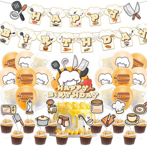 Cook Party Decorations Home Cooking Birthday Party Supplies Includes Cook Kitchenware Birthday Banner, Cake Topper, Cupcake Toppers, Balloons