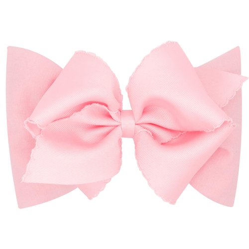 Wee Ones Girls' Small King Grosgrain Bow with Matching Moonstitch Edge on Stretch Jersey Hair Band, Light Pink, 6-24 Months