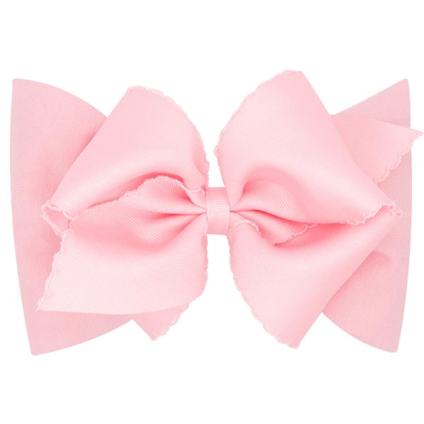 Wee Ones Girls' Small King Grosgrain Bow with Matching Moonstitch Edge on Stretch Jersey Hair Band, Light Pink, 6-24 Months