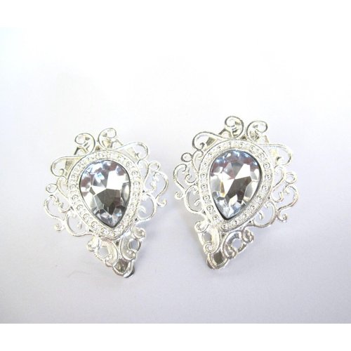 Generic 2 small gray crystal silver metal vintage style alligator hair clip fine hair