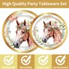 Horse Birthday Party Supplies Tableware - 96 Pcs Golden Horse Themed Plates and Napkins Sets with Forks, Cowgirl Birthday Party Decorations, Western Baby Shower Disposable Dinnerware, Serves 24