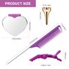 Coldairsoap Hair Parting Tools Set, 17 Pieces Including Hair Parting Rings, Sectioning Clips, Rat Tail Combs, Magnetic Wrist Pin Holder for Braiding (Purple)