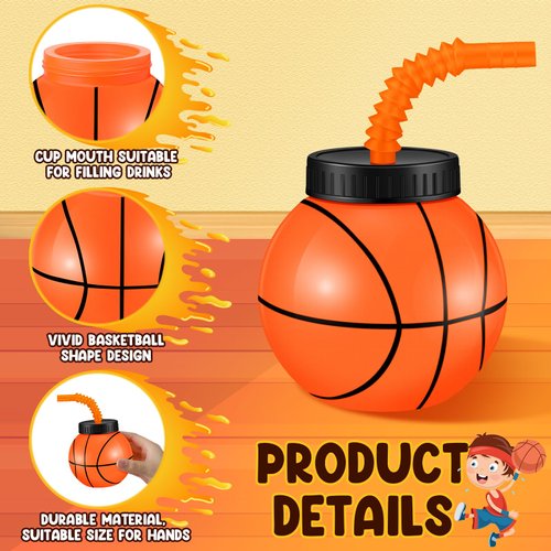Nuanchu 12 Sets 14 oz Basketball Cups with Straws and Lids Plastic Ball Cups Reusable Basketball Party Cups Bulk Basketball Party Favor for Kids Birthday Sports Theme Party Supplies