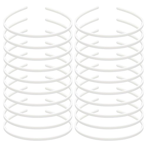 Lawie 20 Pack 5MM Thin Hard White Plastic Headbands Skinny Plain Blank Hairband with Comb Grip Teeth Slim Hair Hoop Holder Clasp Tiara Crown Base Headpiece Crafting DIY Accessories Bulk for Women Girl