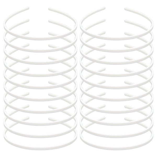Lawie 20 Pack 5MM Thin Hard White Plastic Headbands Skinny Plain Blank Hairband with Comb Grip Teeth Slim Hair Hoop Holder Clasp Tiara Crown Base Headpiece Crafting DIY Accessories Bulk for Women Girl