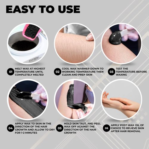 Starpil Wax 600g / 1.3 lb Black Hard Wax Beads for Painless Hair Removal, Stripless Wax Beads, Polymer Blend Low Temperature Wax for Face, Bikini, Brazilian, Legs, Underarm, Back and Chest