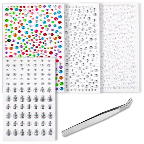 Nogeqi 4 Sheets Face Face Rhinestones for Women Self Adhesive Eye Gems Face Gems Stick on Pearls ...