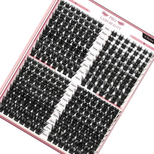 PRO 320 Pcs Cluster Lashes Lash 4 Styles Clusters DIY Eyelash Extension Individual Lashes Thin Band Easy to Apply at home Lashes(4 Styles,10-18mix)