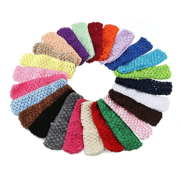 JDYYICZ Colourful Crochet Elastic Headbands Hair Accessories，Stretch Hair Bands DIY Head Bows and Flower Accessories in 25 colors