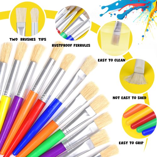 24 Pcs Joyooss Paint Brushes for Kids, Round/Flat Kids Paint Brushes Toddler Paint Brushes Paintbrushes Kids, Art Paint Brushes Kid Paint Brushes Paint Brushes Kids for Paint Brushes for Toddlers 1-3