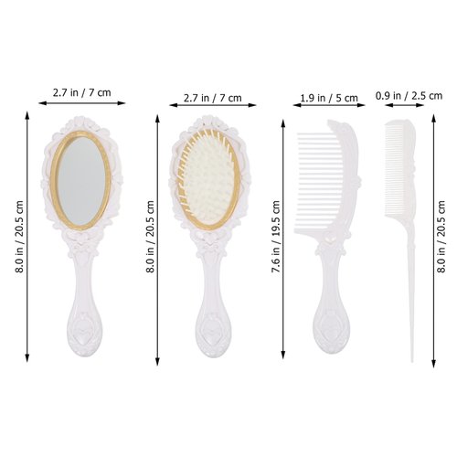 5pcs Vintage Hand Mirror Comb Set with Storage Pot Antique Cosmetic Mirror Hair Dry Curly Styling Tool
