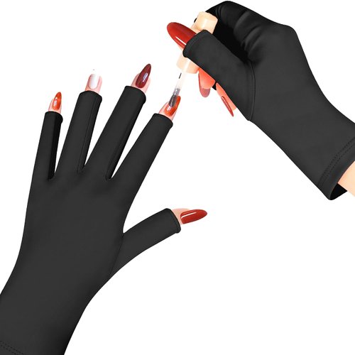 chemotex UV Nail Gloves: Professional UPF50+ Gel Manicure Protection - Art Skin Care Fingerless Gloves for Gel Nail Lamp, Shielding Hands from Harm, Black