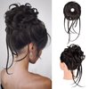 HOOJIH Messy Bun Hair Piece, Super Long Tousled Updo Hair Bun Extensions Wavy Hair Wrap Ponytail Hairpieces Hair Scrunchies with Elastic Hair Band for Women Girls - Black Brown
