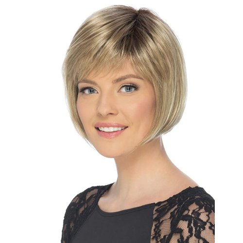 RENERSHOW Short Blonde Bob Wigs for White Women Ombre Blonde Highlight Pixie Bob Wig with Bangs Synthetic Chin Length Mixed Blonde Cute Short Bob Haircuts