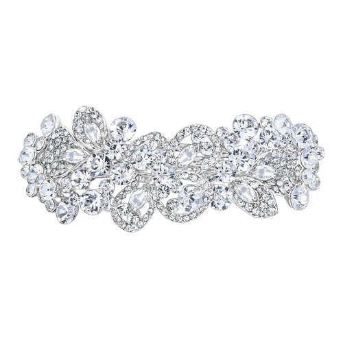 EVER FAITH Women's Austrian Crystal Art Deco Floral Leaf Hair Barrette Clip Clear Silver-Tone