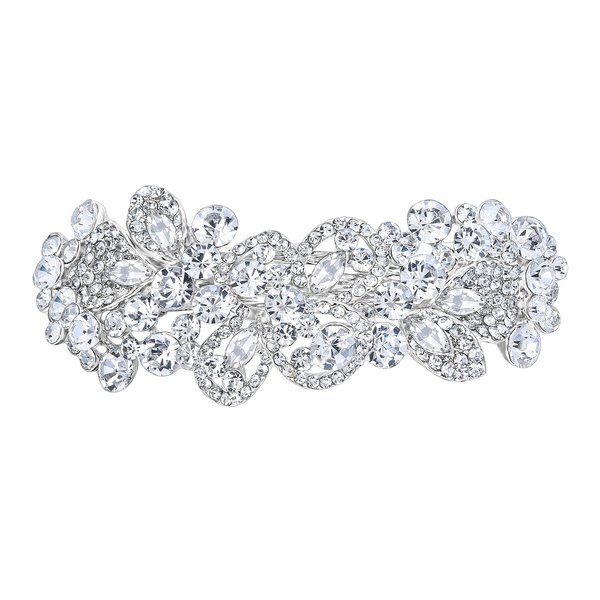 EVER FAITH Women's Austrian Crystal Art Deco Floral Leaf Hair Barrette Clip Clear Silver-Tone