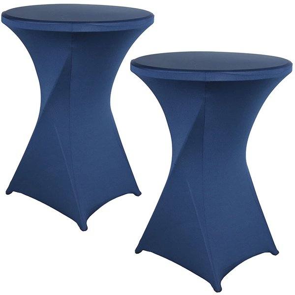 2 Pack 32x43 Inch Navy Blue Cocktail Spandex Round Tablecloth Stretch Spandex Cocktail Table Fitted Cover for Weddings, Banquets, Events, Parties, Restaurants