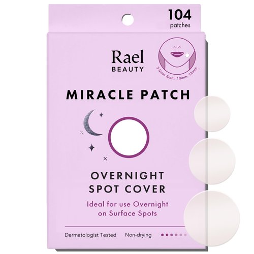Rael Pimple Patches, Miracle Overnight Spot Cover - Hydrocolloid Acne Patch for Face, Zit & Blemish, Thicker & Extra Adhesion, All Skin Types, Vegan, Cruelty Free, 3 Sizes (104 Count)