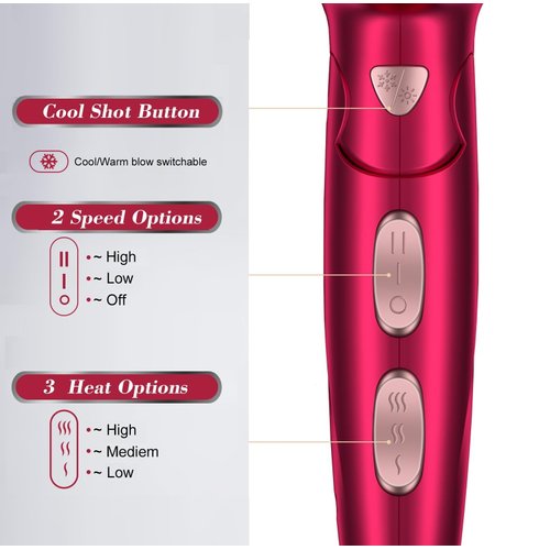 CONFU Professional 1875W Hair Dryer, Foldable Blow Dryers Ceramic Tourmaline Hair Dryer, Fast Drying Hairdryer with Concentrator, 2 Speed and 3 Heat Setting for Curly and Straight Hair